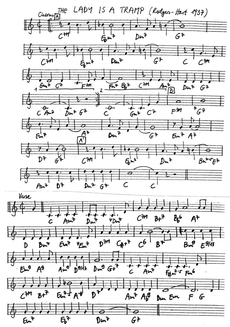 the lady is a tramp free jazz leadsheet - Courtesy of the Jungle Jazz Band
